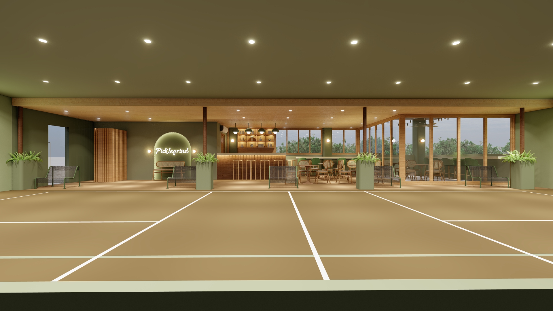 Picklegrind training range and café perspective